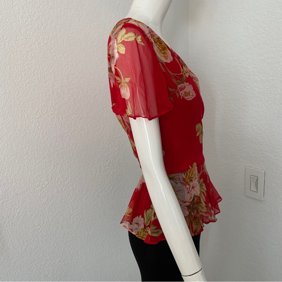 chetta b dress red floral ruffle wrap blouse and skirt set - Picture 4 of 9